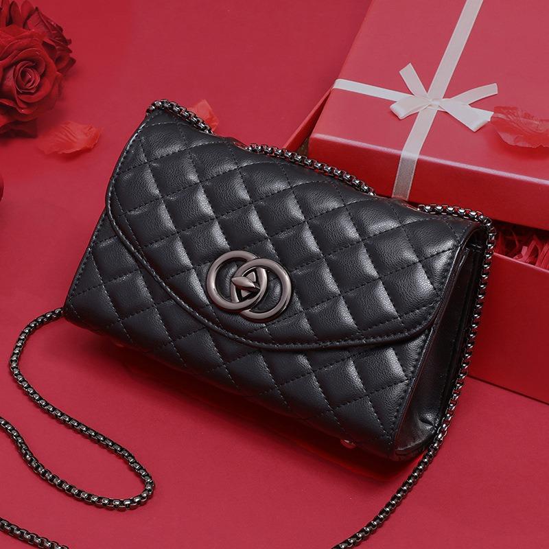 Tas Nieuwe Lederen Ruit Kettingtas Premium Schoudertas Crossbody Tas Bagage
