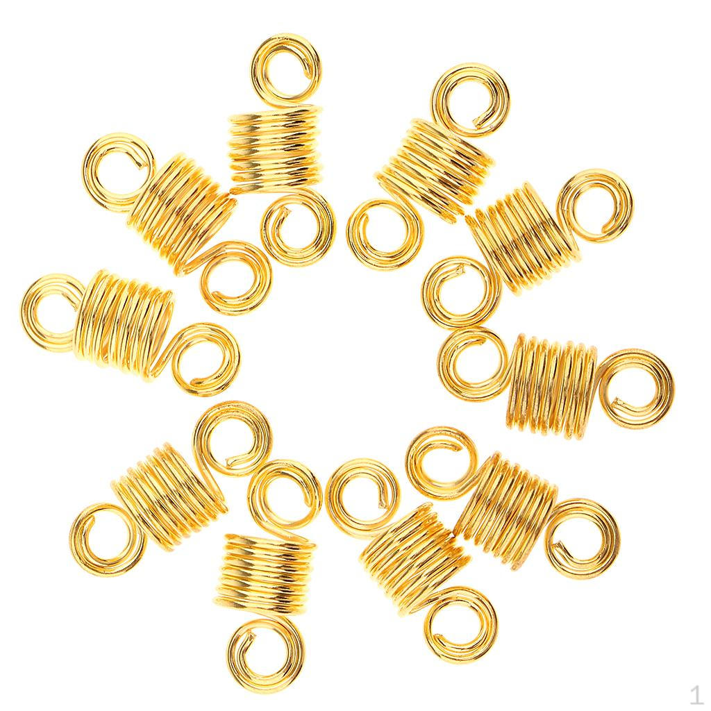 

10 Hair Braid Beads Cuffs Clips Spiral Decor золотой