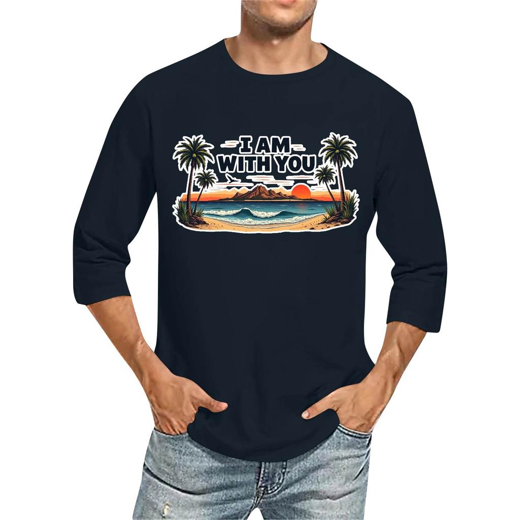 Rundhals for menn, trekvart ermet topp Uformell mote T-skjorte