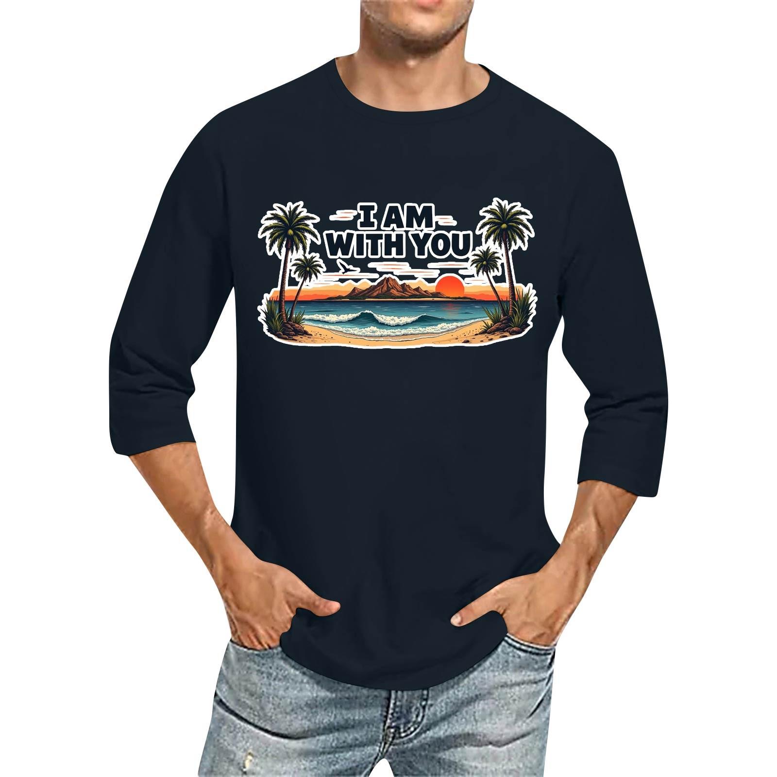 

Мужская повседневная модная футболка с круглым вырезом и рукавом три четверти L тёмно-синий