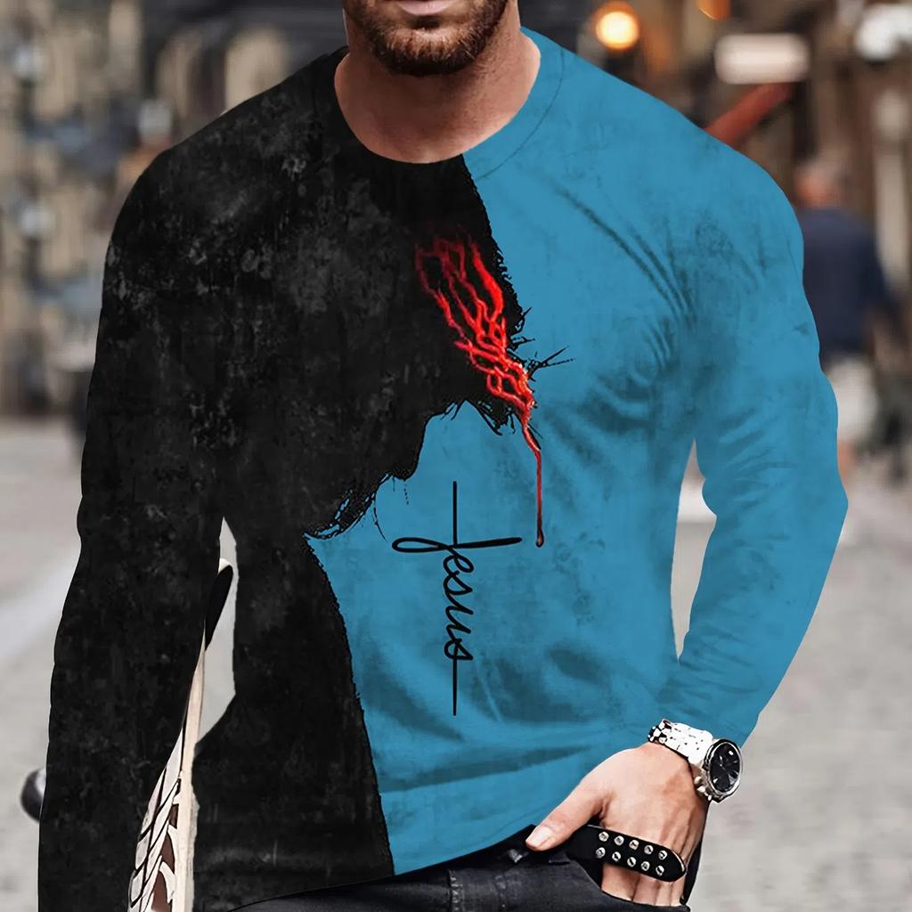 Jesus 3D digitální tisk Pánské ležérní pohodlné tričko s dlouhým rukávem Pánské grafické oblečení jaro léto podzim topy pro muže dárek pro muže