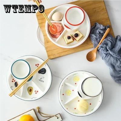 Geschirr im japanischen Stil, kreative Keramik-Trennschale, Reisteller mit drei Gittern, Kinderteller, Dim-Sum-Frühstücksteller, Haushaltsgericht