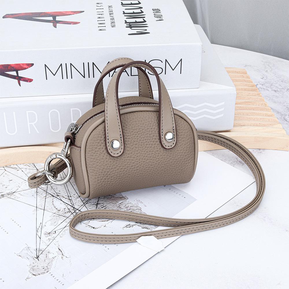 Genuine Leather Mini Lanyard Coin Purse - Ladies Bowling Style Lipstick Storage Bag