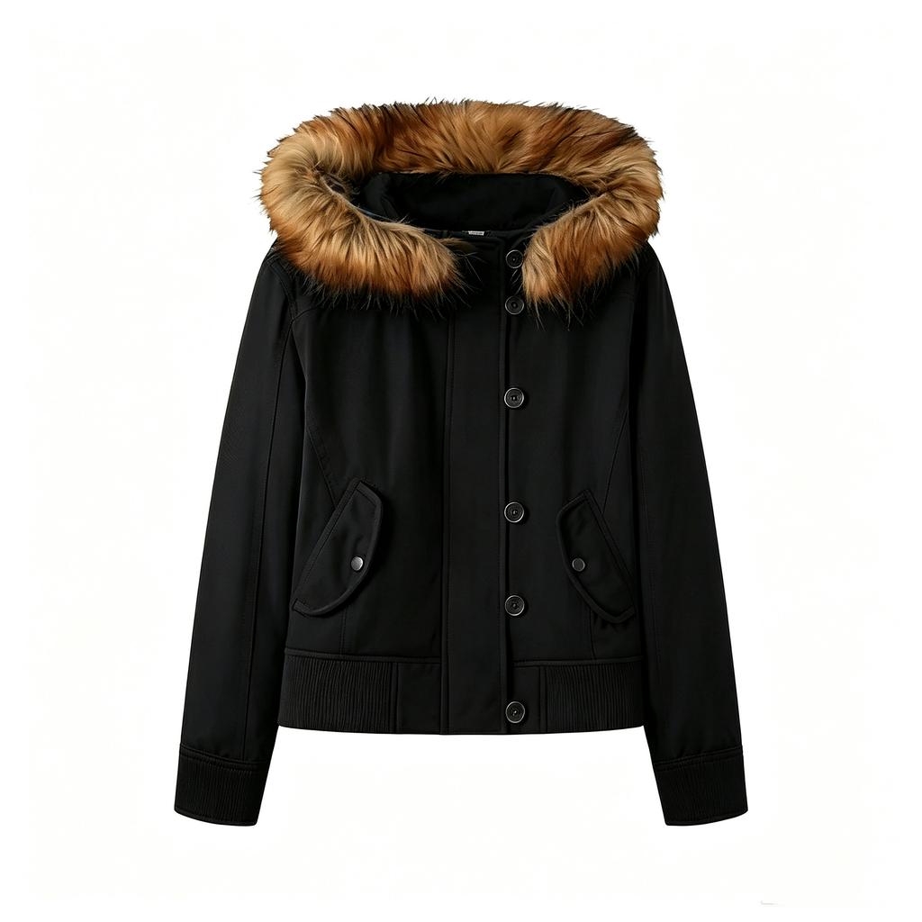 Giacca Lunga Imbottita in Piuma per Autunno e Inverno, Spessa, con Cappuccio e Maniche Lunghe per Donna, con Collo in Pelliccia