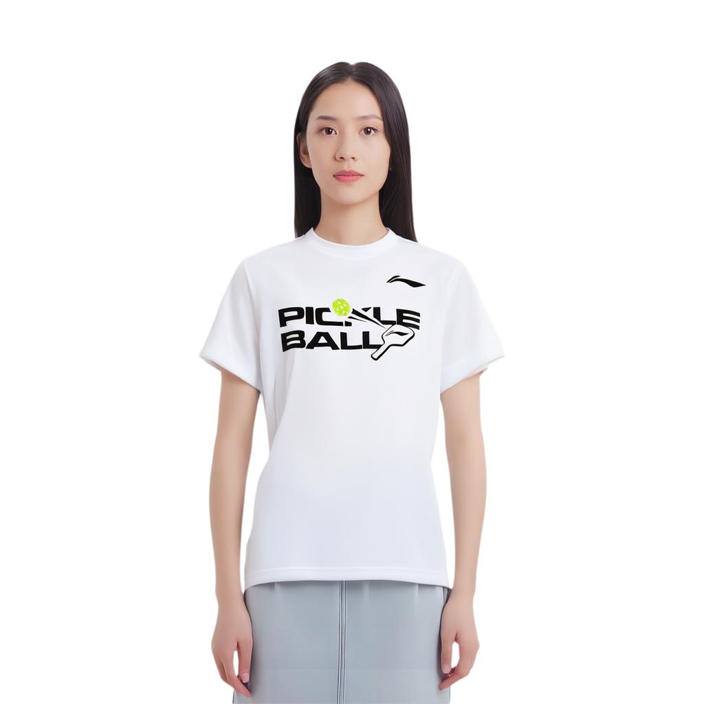 Li Ning Pickleball Serie Buchstaben Rundhals Bequem Atmungsaktiv Vielseitig Kurzarm T-Shirt Unisex Oberteile Standard-Weiß AHSUF83-2