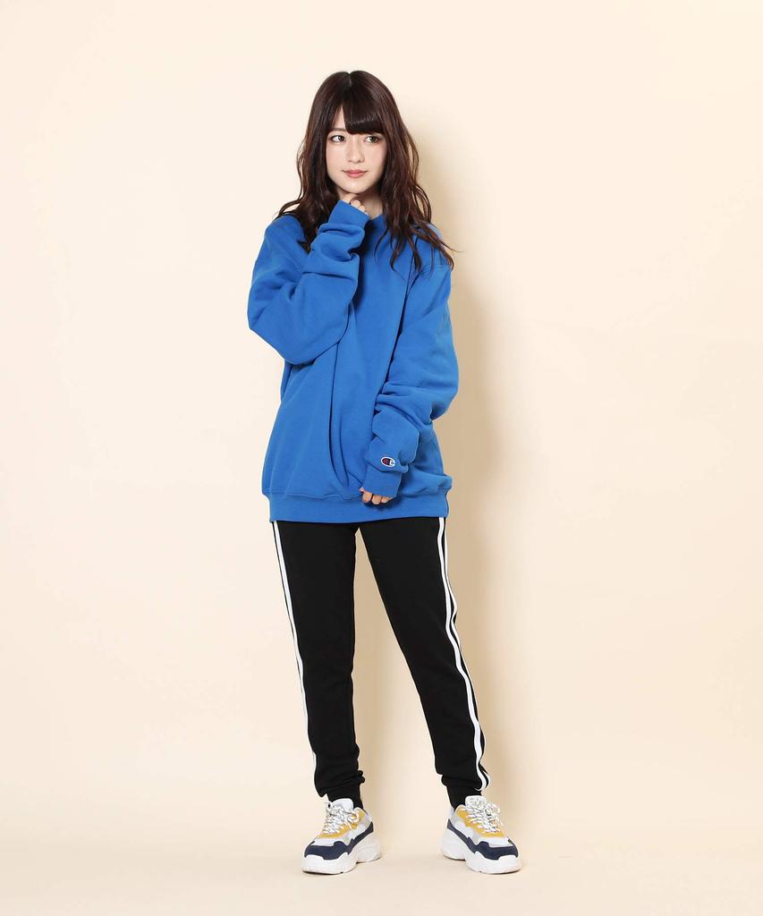 Champion Basic Logo Crew Long Size Royal Blue One-Point Sweatshirt, Men's Neck, Sleeve, S,