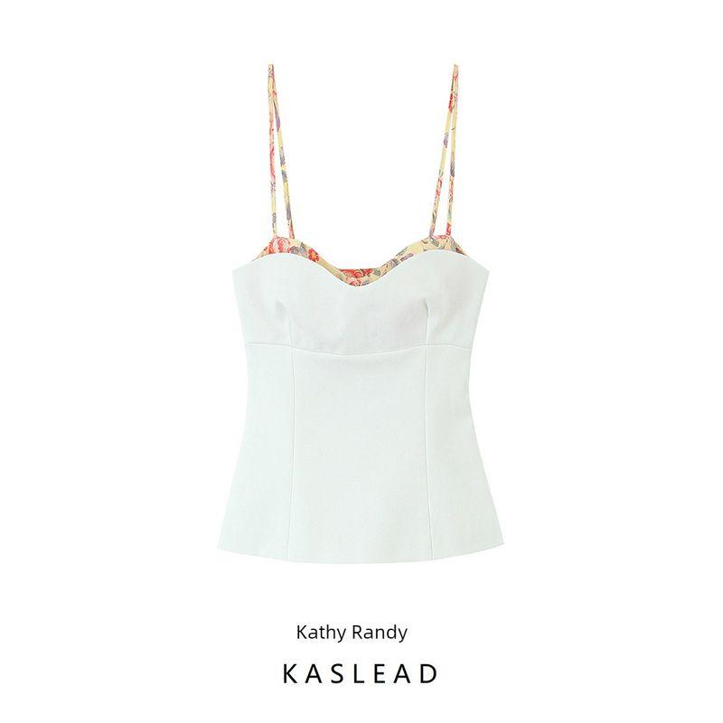 Kaslead New Arrival Women's Clothing Fashion Style All-Matching Printed Patchwork Stretch Tops 4661037