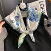 27.55" Oil Painting Flower Printed Square Scarf Elegant Thin Smooth Neck Scarf Literary Decorative Silky Headband For Women