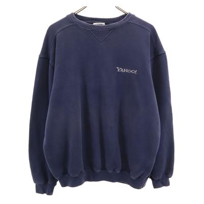 00s Made In Nepal Yahoo Long Sleeve Front V Sweat M Navy Back Brushed Men's Used