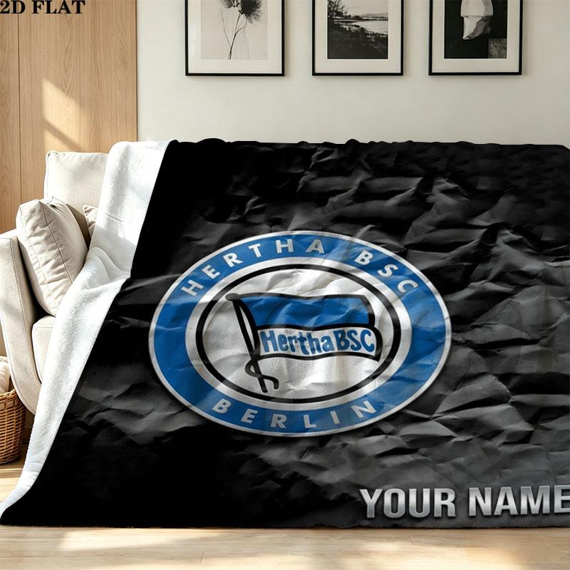 1PC Hertha BSC Custom Name Patterned Flannel Blanket Suitable For All Seasons for Home Decor Warmth and Comfort Gifts Holiday Present