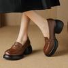 Britischer Stil Plateau-Loafer 2025 Herbst runde Spitze dicker Absatz kleine Lederschuhe bequem vielseitig Leder Slipper High Heels