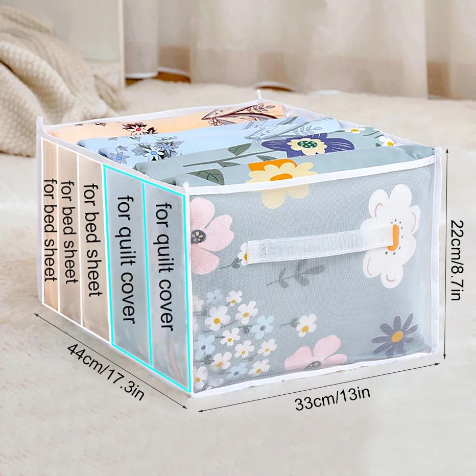 Contenitore di Grande Capacità per Copripiumino 5 Scomparti Lenzuola Giacca in Piuma Asciugamano da Bagno Organizer Scomparto in Rete Salvaspazio Scatola di Stoccaggio
