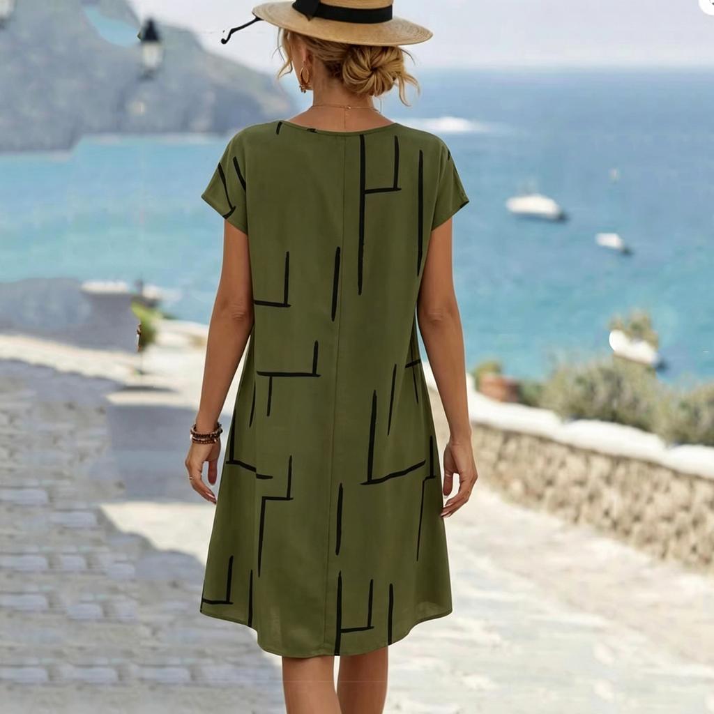 Women's Summer Casual, Fashionable, And Elegant Loose-Fit Short-Sleeve Dress