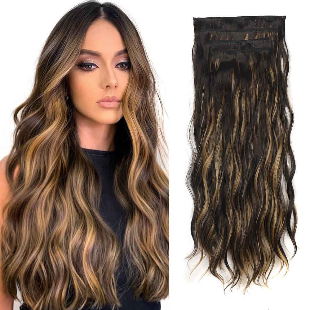 Damenperücke synthetisch Vierteiliges Set Clip-Haar Wasserwelle lockiges Haar Ersatz-Patch