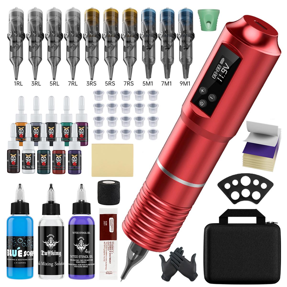 

Tuffking Набор для татуировки для начинающих, беспроводная аккумуляторная ручка, с дисплеем