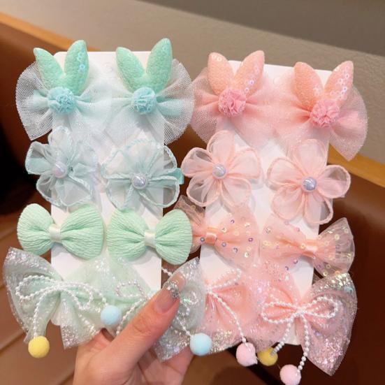 8Pcs Hair Pins Mesh Yarn Bowknot Flower Decor Hairpins Cartoon