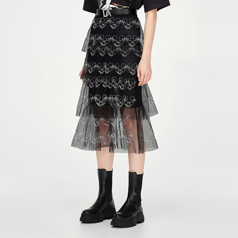 Casper collaboration black mesh fairy half length long skirt