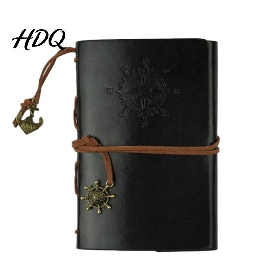 Sketchbook Notebook Faux Leather Binder 6 Ring Loose Leaf Vintage Personal Wear-resistant Journal Planner with Retro Steering Wheel Pendant