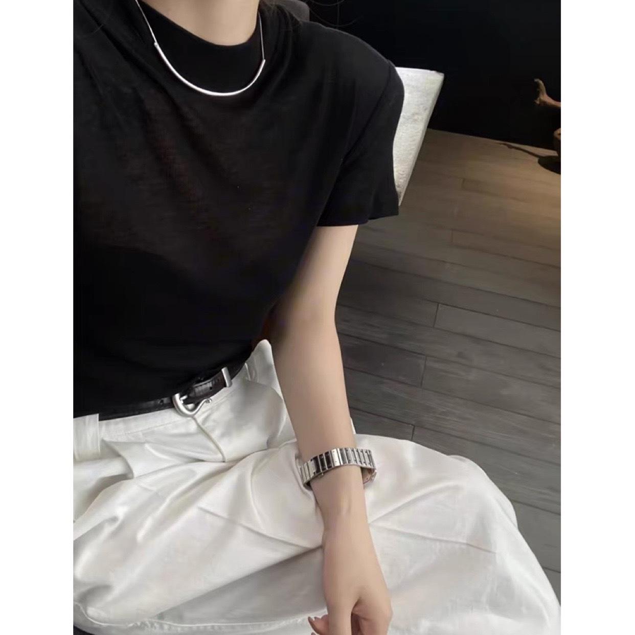 

Women s Tencel Short Sleeve Round Neck T-Shirt - 2024 Korean Fashion, Slimming Solid Color for Summer Large чёрный