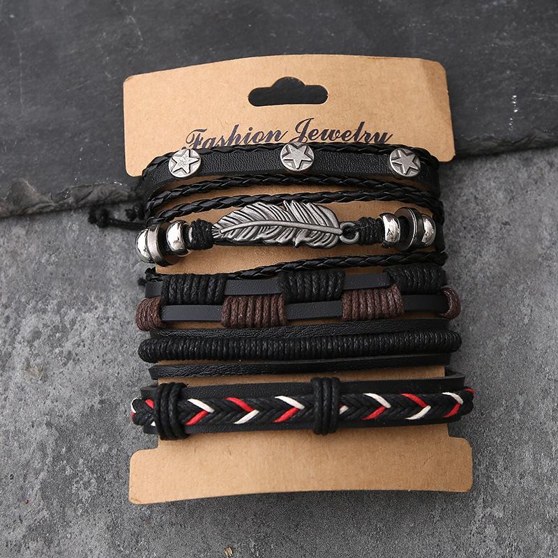 Men's Multi-layer Alloy Bangle: 6-Piece Bracelet Set with European and American Style