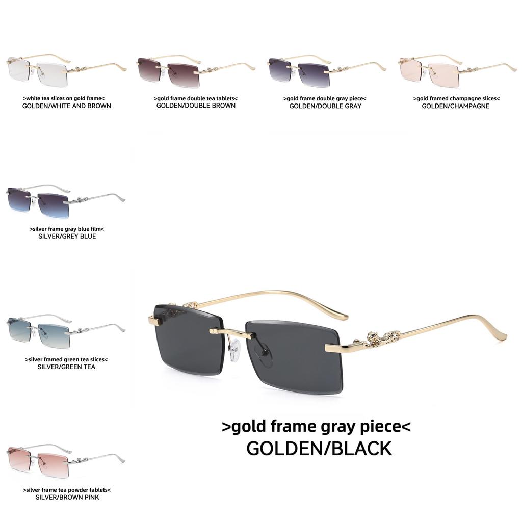 Modern Cheetah Decor Minimalist Metal Square Sunglasses For Summer Outings And Parties