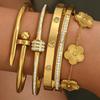 Gold- und Diamant-Edelstahl-Armband-Set mit Nagel- und Armreif-Design