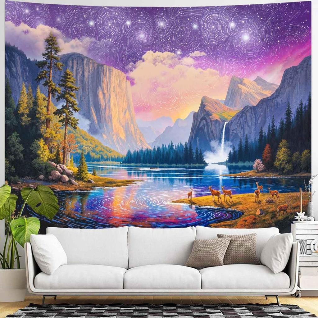 Tapestry Forest Cave Tapestries Nature Landscape Tapestries Mossy Waterfall Stream Wall Tapestry Bedroom Dormitory Living Room