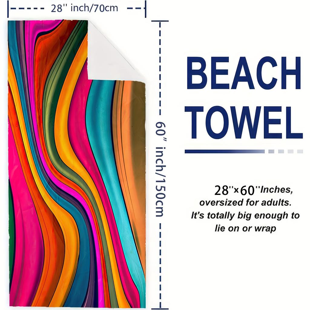 Vibrant Colorful Striped Beach Towel, Modern Artistic Design Quick-Dry Sand-Free Microfiber Bath Towel for Travel and Festival