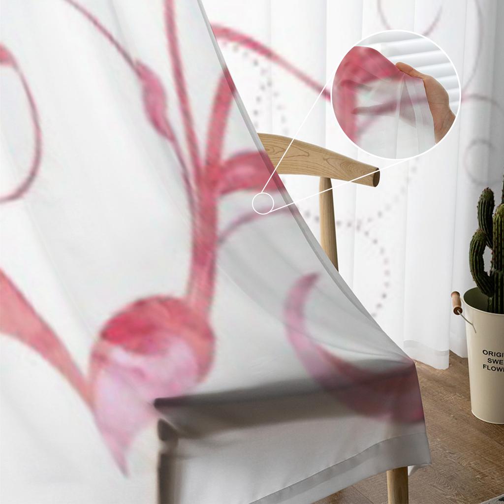 Red Pink Butterfly Curves Watercolor Chiffon Sheer Curtains for Living Room Bedroom Window Curtain Voiles Tulle Cortinas