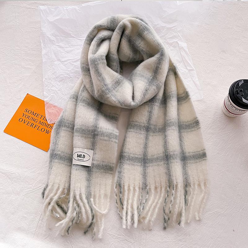 Women's Wool Plaid Scarf Winter Thickened Versatile Shawl Plush Scarf