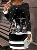 2025 Autumn and Winter New 3D Snowflake Print and Dyeing Women's Fashion Long-sleeved Round Neck Hip-wrapped Dress Valentine's Day Limited