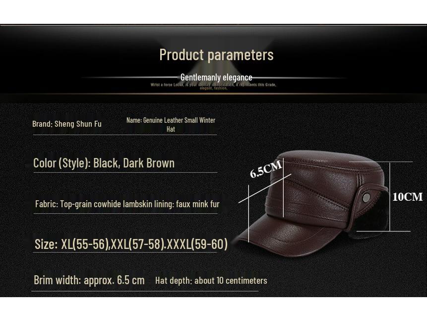 Men's Winter Cowhide Sheepskin Leather Hat - Thick, Warm Lei Feng Style for Middle-aged & Elderly