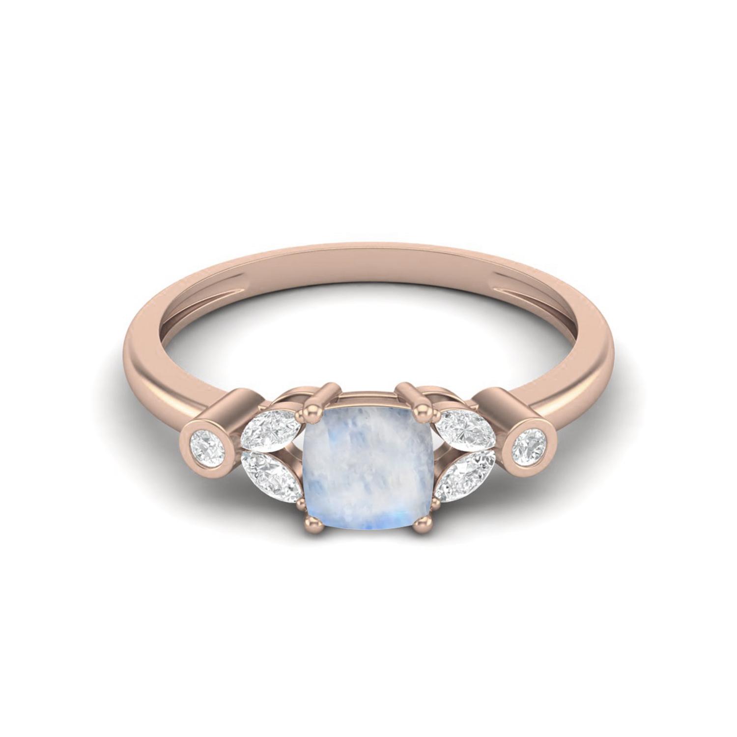 1.19 Cts Cushion Shape Moonstone Solitaire 925 Sterling Silver Rose Vermeil Wedding Women Ring 9 ярко-розовый