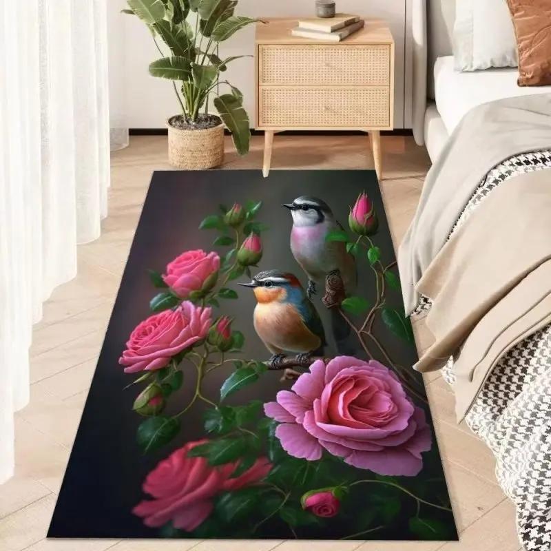 

Botanical Flower Decoration Carpet Cartoon Bird Modern Carpet for Living Room Bedroom Decor Bedside Floor Mat Anti Slip Washable 40x60cm 16x24 inch