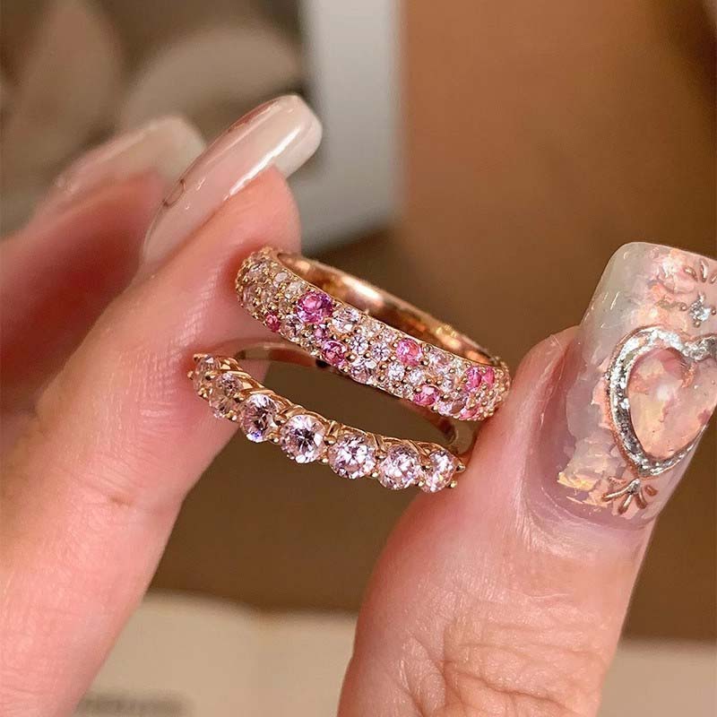 Luxury Shiny Zircon Rings For Women Girls Sweet Cute Metal Crystal Geometric Circular Finger Rings Wedding Jewelry Gifts