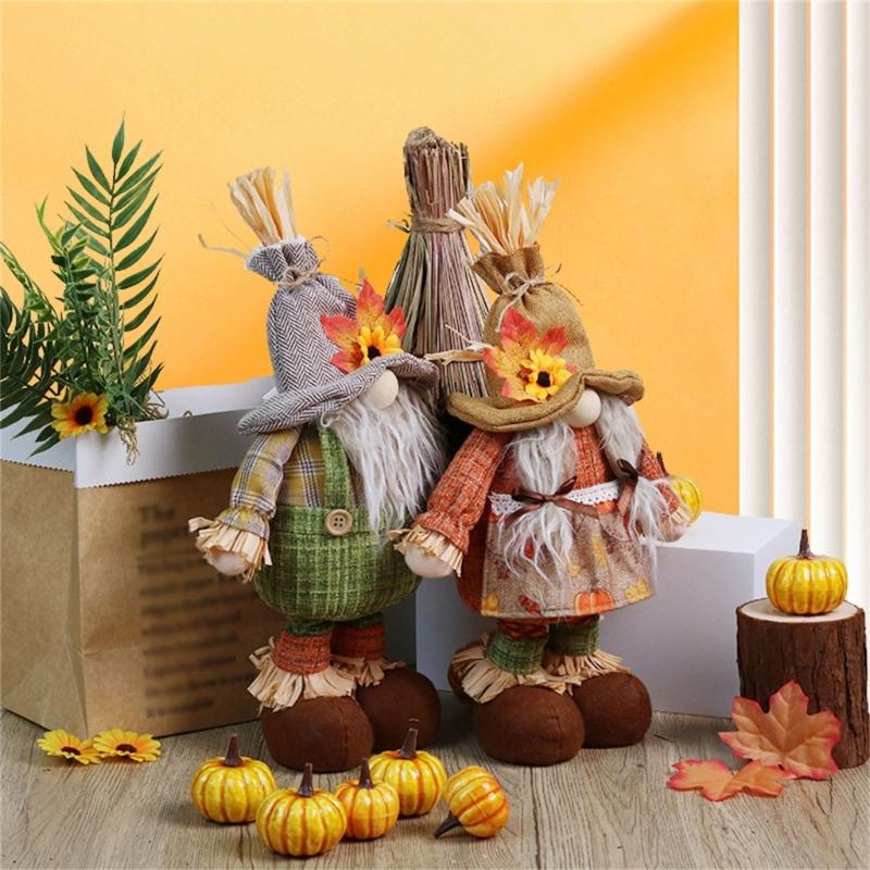 Decorative Rudolf Gnomes Stuffed Doll, Maple Leaf Craft for Autumn Displays