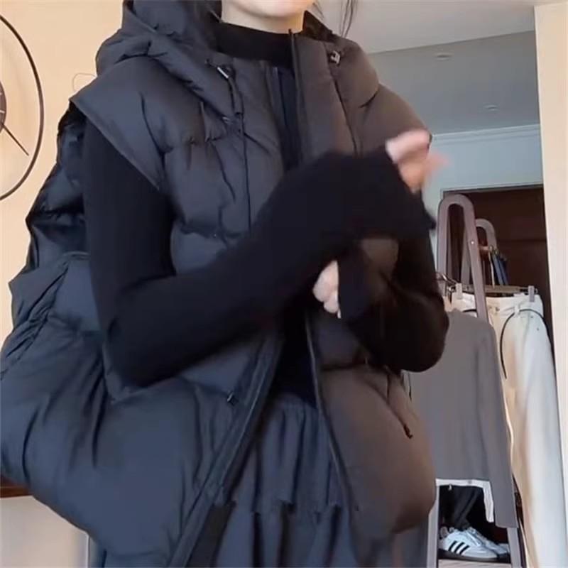Зимний новый жилет женский модный плащ свободный жилет теплый короткий жилет с капюшоном женский жилет для улицы S чёрный