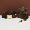Dark Brown Velvet Dog Collar And Leash Set For Dogs Custom Engraved Nameplate Pet Supplies Dog Leash Velvet11