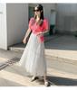 Women's Double-Sided Lace A-Line Pleated Long Flare Skirt for Autumn