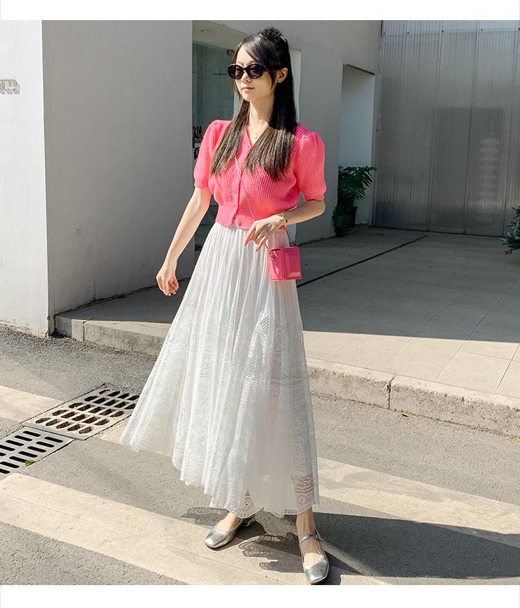 Women's Double-Sided Lace A-Line Pleated Long Flare Skirt for Autumn