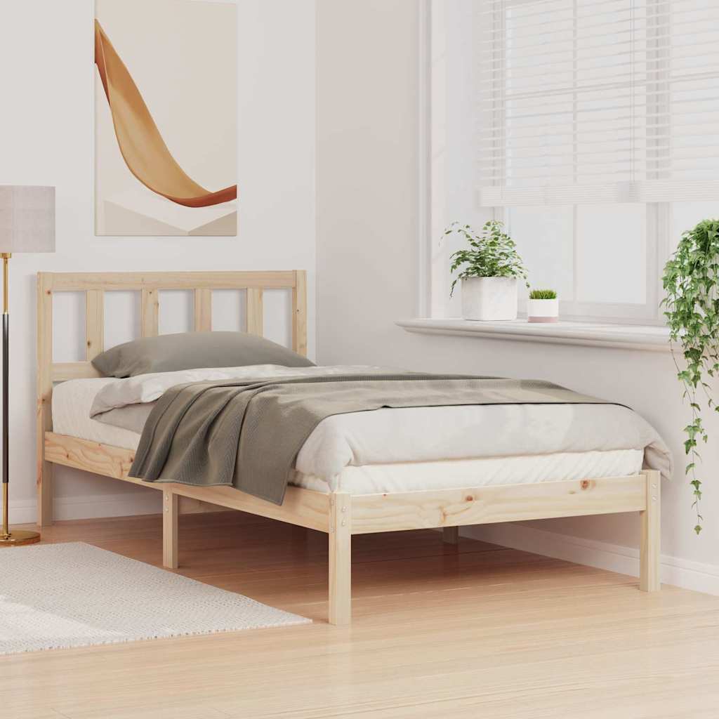 Brown Bed Frame with Headboard 75 x 190 cm Solid Pine Wood