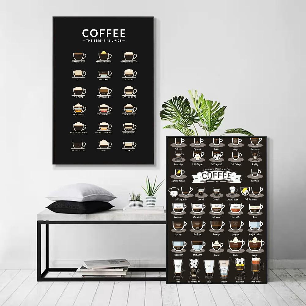 1pc Coffee Essential Guide Poster Self-adhesive Art Waterproof Paper Sticker Coffee House Bar Room Wall Decor
