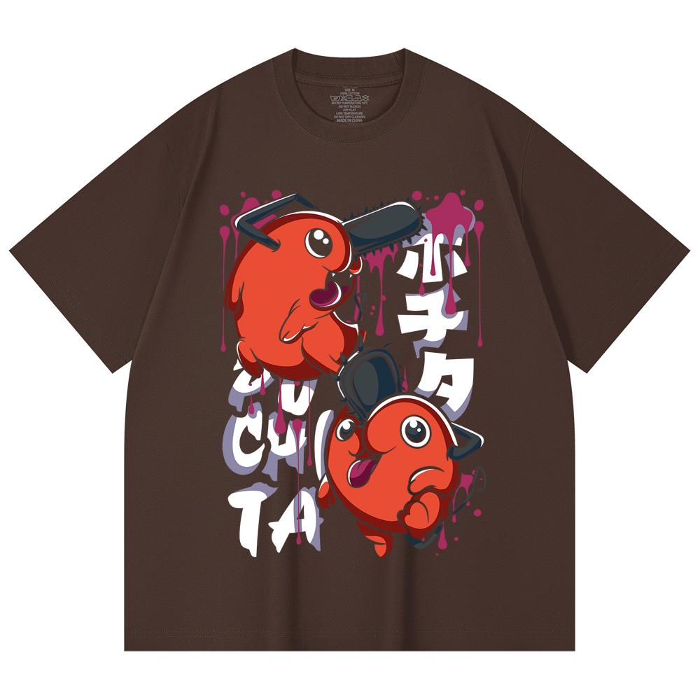 230 g/m² 100% Baumwolle Kettensägenmann V37 Pochita Aufdruck Unisex Schweres Baumwoll-T-Shirt