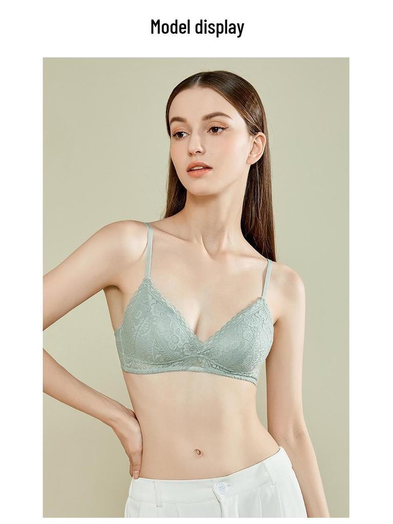French Lace Push-Up Triangle Bra - Seamless, Thin Straps, Anti-Sagging Design for Women