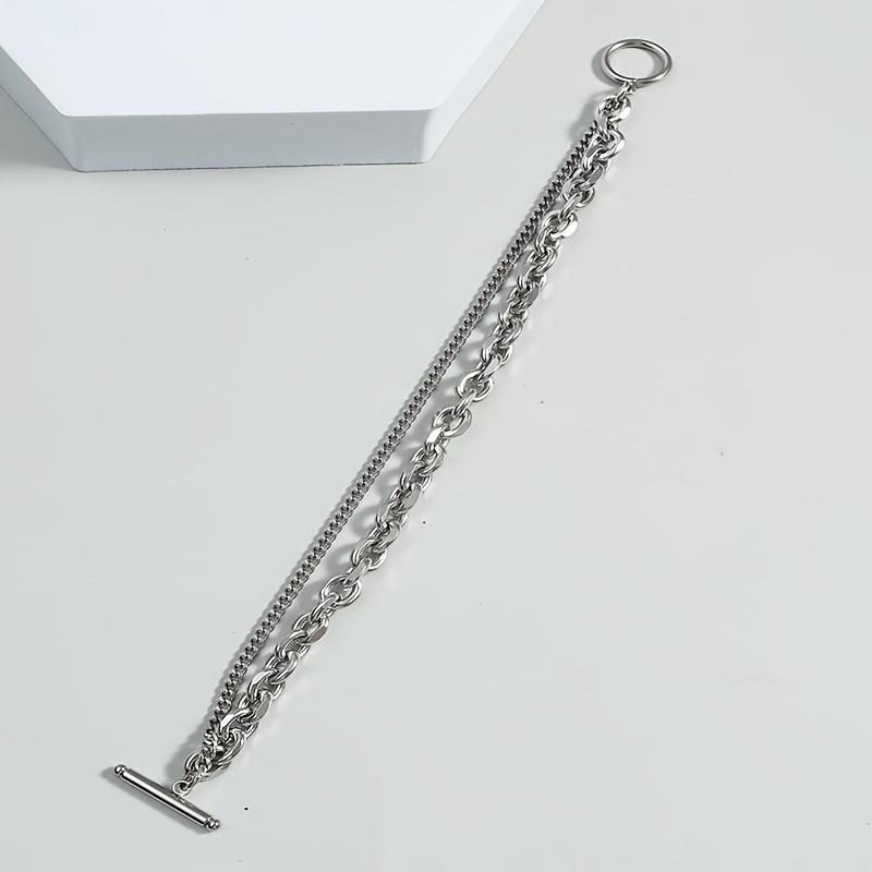 Men's Stylish Double Layer Stainless Steel Chain Bracelet