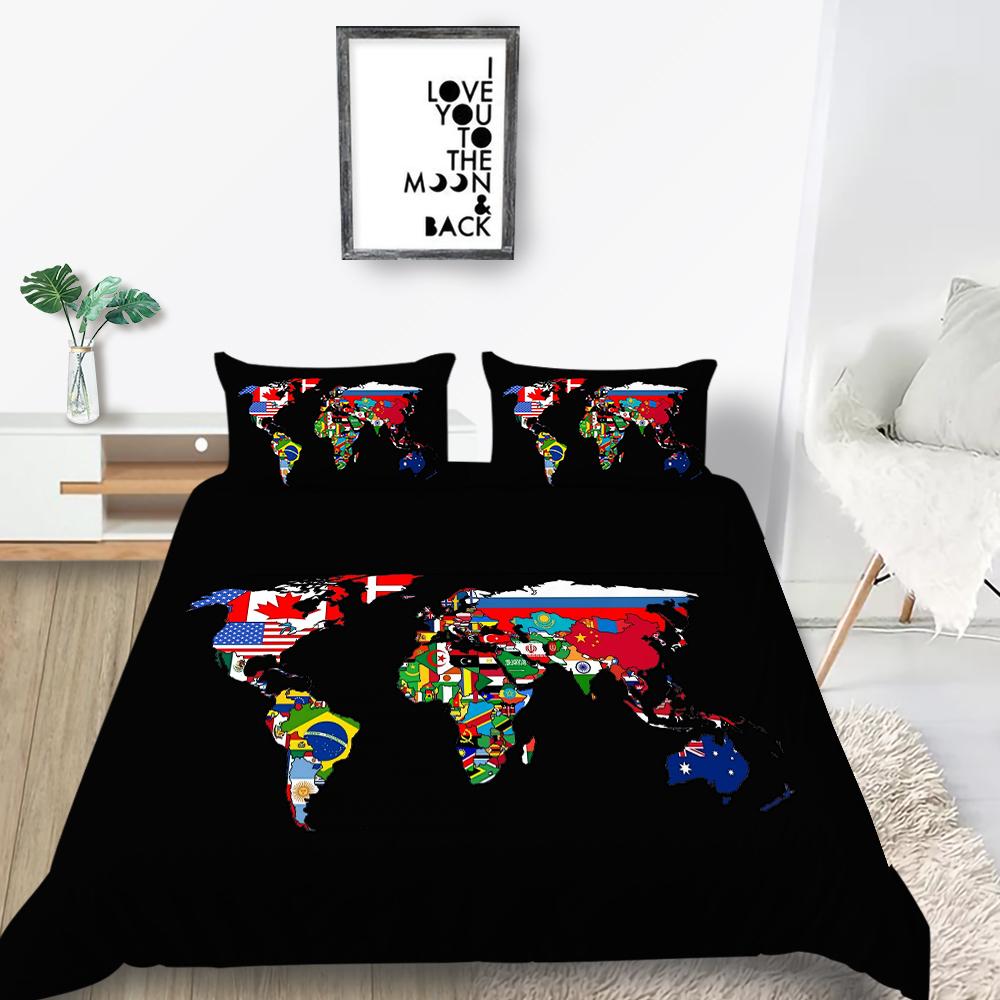 New Fashion Unique Design Duvet Cover Set Map Bedding Cover Suit Sea Quilt Cover Soft Cover Set Boys Twin Size Bed Clothes