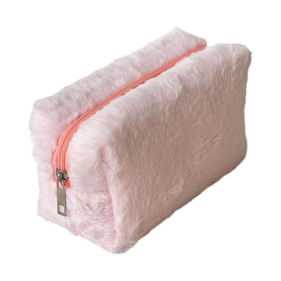 Plush Cosmetic Bag Portable Travel Makeup Bag Fuzzy Toiletry Bag for Women Skincare Products Makeup Brushes