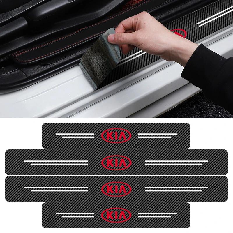 Leather Car Door Sill Protector Stickers For Kia Sportage Rio Sorento Soul Picanto Optima Niro Sonic K Ceed Forte Cadenza Cerato hbsp50