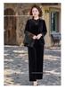 Women's Golden Velvet Vest & Suit: Middle-Aged/Elderly Spring Three-Piece Set - Chinese National Style