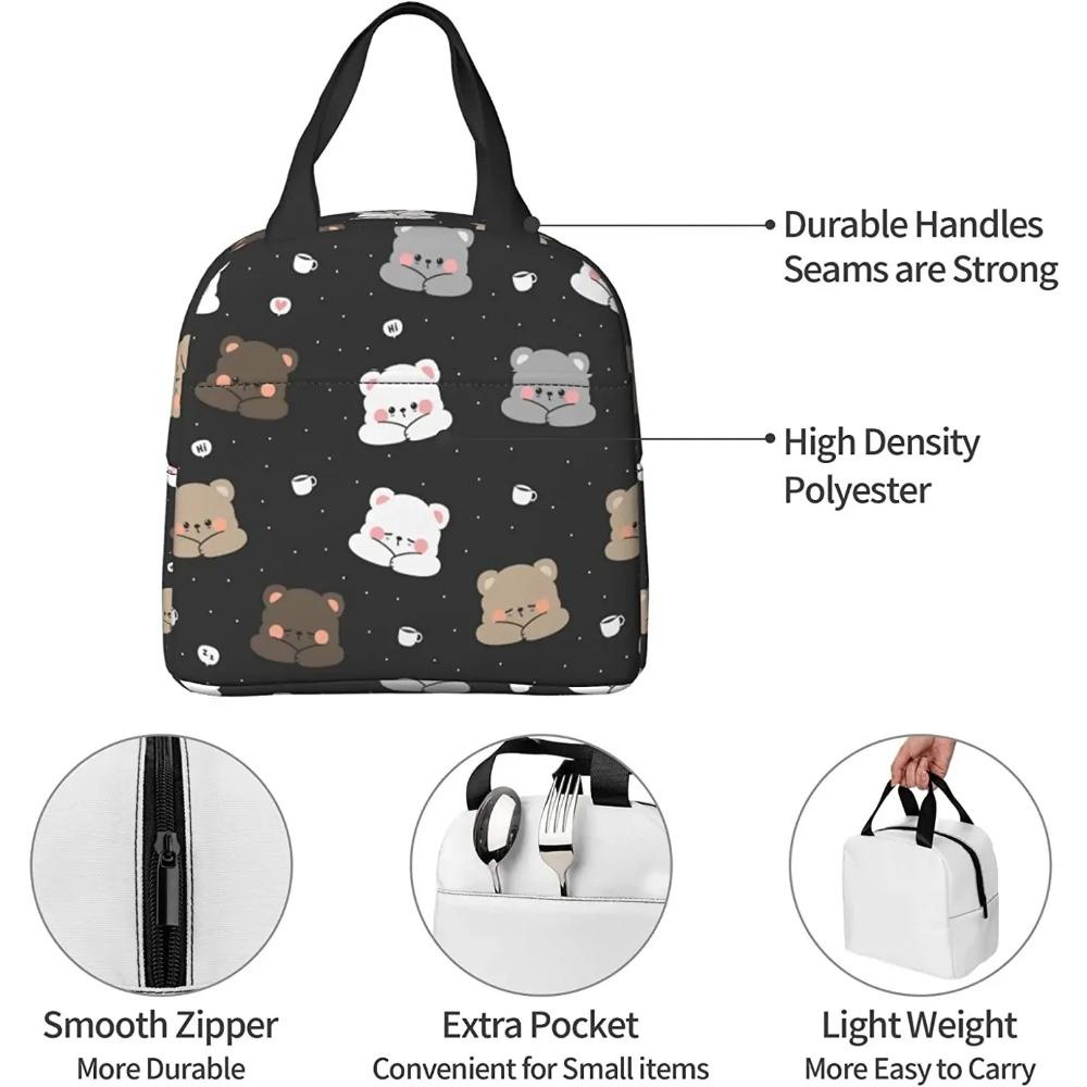 Cute Bear with Coffee Lunch Bento Box Insulated Lunch Boxes Reusable Waterproof Lunch Bag with Pocket for Travel Office Picnic